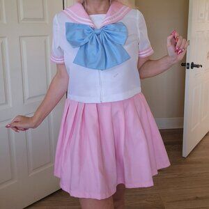 Body Line pink Japanese schoolgirl seifuku blouse top skirt set size L